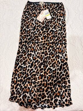 Band of Gypsies Leopard Print Skirt - Black, Brown, Cream